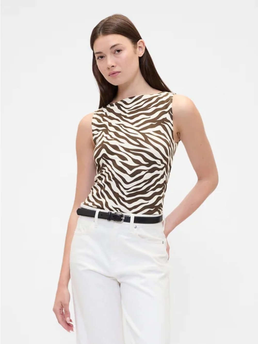 GAP Sleeveless Boatneck Tank Top Zebra Milk Size Small